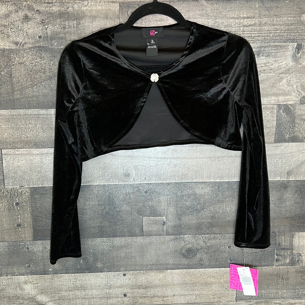 New Cropped Black Velvet Shrug from IZ Byer Girl